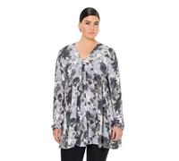 Ulla Popken Womenswear Plus Size Curvy Abstract Print Pleated Tunic Blouse graphite grey 46+ 835969110-46+