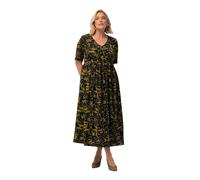 Ulla Popken Womenswear Plus Size Curvy Abstract Print Short Sleeve Empire Knit A-line Dress Marine 54+ 827263130-54+