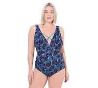 Ulla Popken Womenswear Plus Size Curvy Abstract Print Strappy Swimsuit Dark Teal 24 836616755-50