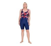 Ulla Popken Womenswear Plus Size Curvy Abstract Print Unitard Zip Front Swimsuit Marine 20 836821740-46