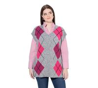 Ulla Popken Womenswear Plus Size Curvy Argyle V-Neck Sweater Vest Mottled Grey 50+ 808418123-50+