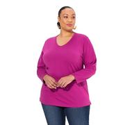 Ulla Popken Womenswear Plus Size Curvy Back to Basics V-Neck Relaxed Fit Cotton Tee Berry 46+ 725334827-46+