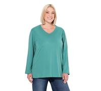 Ulla Popken Womenswear Plus Size Curvy Back to Basics V-Neck Relaxed Fit Cotton Tee Green 58+ 725334431-58+