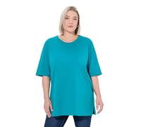 Ulla Popken Womenswear Plus Size Curvy Basic Round Neck Short Sleeve Relaxed Fit Tee Petrol 54+ 486910769-54+