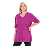 Ulla Popken Womenswear Plus Size Curvy Basic V-Neck Relaxed Fit Short Sleeve Tee Berry 46+ 515283827-46+