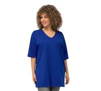 Ulla Popken Womenswear Plus Size Curvy Basic V-Neck Relaxed Fit Short Sleeve Tee Cobalt Blue 50+ 515283760-50+