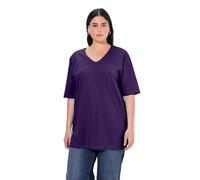 Ulla Popken Womenswear Plus Size Curvy Basic V-Neck Relaxed Fit Short Sleeve Tee deep Violet 50+ 515283840-50+