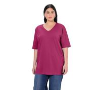Ulla Popken Womenswear Plus Size Curvy Basic V-Neck Relaxed Fit Short Sleeve Tee Magnolia red 58+ 515283820-58+