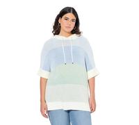 Ulla Popken Womenswear Plus Size Curvy Block Stripe Hooded Short Sleeve Sweater Mint Green 50+ 825940437-50+