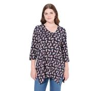Ulla Popken Womenswear Plus Size Curvy Eco Cotton Graphic Print Pointed Hem Tee Marine 50+ 834393130-50+
