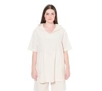 Ulla Popken Womenswear Plus Size Curvy Eco Cotton Mixed Stripe Short Sleeve Hooded Blouse Pearl White 50+ 837900650-50+