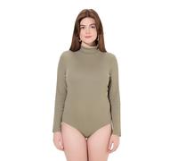 Ulla Popken Womenswear Plus Size Curvy Eco Cotton Ribbed Knit Turtleneck Bodysuit Stone Grey 58+ 831838190-58+