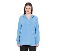 Ulla Popken Womenswear Plus Size Curvy Eco Cotton Shawl Collar Hooded Sweatshirt Sky Blue 50+ 839381726-50+