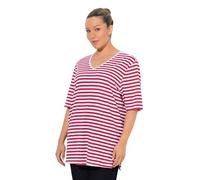 Ulla Popken Womenswear Plus Size Curvy Eco Cotton Striped V-NeckTee Lychee 54+ 846539530-54+
