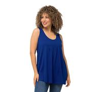 Ulla Popken Women's Top, Pleats, A-line, Round Neck, Sleeveless, Modal T-Shirt, Cobalt Blue, 58-60