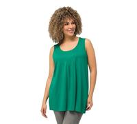 Ulla Popken Women's Top, Pleats, A-line, Round Neck, Sleeveless, Modal T-Shirt, Emerald, 54-56