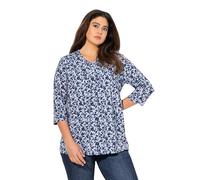 Ulla Popken Womenswear Plus Size Curvy Floral 3/4 Sleeve V-Neck A-Line Tee Blue Gray 46+ 830714812-46+