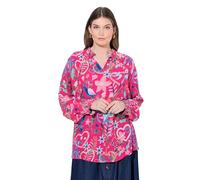 Ulla Popken Womenswear Plus Size Curvy Floral Folklore Print Smocked Blouse pink 50+ 845476520-50+