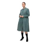 Ulla Popken Womenswear Plus Size Curvy Geometric Print Long Sleeve Button Down Midi Dress Bold Teal 50+ 820830763-50+