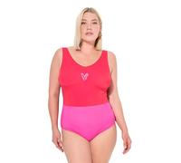 Ulla Popken Women's Badeanzug Alice V-Neck, Glitzerkante One Piece Swimsuit, Fuchsia, 22