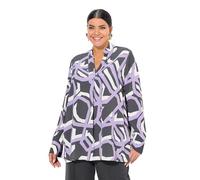 Ulla Popken Womenswear Plus Size Curvy Graphic Print Long Sleeve Blouse Asphalt 54+ 835089100-54+