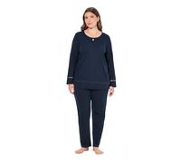 Ulla Popken Womenswear Plus Size Curvy Ladder Lace Trim Lettuce Edge Cotton Knit Pajama Set Midnight Blue 54+ 810592139-54+