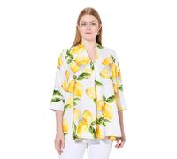 Ulla Popken Womenswear Plus Size Curvy Lemon Print 3/4 Sleeve Goblet Collar Blouse Snow White 50+ 838891200-50+