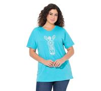 Ulla Popken Womenswear Plus Size Curvy Mandala Animal Motif Short Sleeve Tee deep Aqua 46+ 838066740-46+
