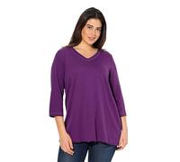Ulla Popken Womenswear Plus Size Curvy Metallic Seam 3/4 Sleeve Tee Violet 50+ 831716836-50+