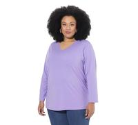 Ulla Popken Womenswear Plus Size Curvy Oversize Back to Basics V-Neck Relaxed Fit Cotton Tee Pale Lilac 46+ 725334810-46+