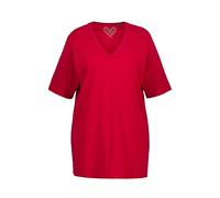 Ulla Popken Womenswear Plus Size Curvy Oversize Basic V-Neck Relaxed Fit Short Sleeve Tee Poppy 42+ 515283575-42+