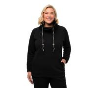 Ulla Popken Womenswear Plus Size Curvy Oversize Drawstring Collar Long Sleeve Sweatshirt Black 50+ 713963 10-50+