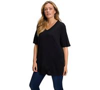 Ulla Popken Womenswear Plus Size Curvy Oversize Relaxed Fit V-Neck Tee Black 50+ 515283 10-50+