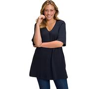 Ulla Popken Womenswear Plus Size Curvy Oversize Relaxed Fit V-Neck Tee Navy Blue 42+ 515283 71-42+