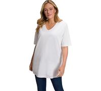 Ulla Popken Womenswear Plus Size Curvy Oversize Basic V-Neck Relaxed Fit Short Sleeve Tee Snow White 42+ 515283200-42+