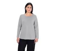 Ulla Popken Womenswear Plus Size Curvy Oversize Slim Fit Long Sleeve Cotton Tee Light Grey Melange 50+ 646801 11-50+