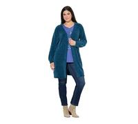 Ulla Popken Womenswear Plus Size Curvy Oversized Chenille Open Shape Cardigan Petrol 50+ 843590751-50+