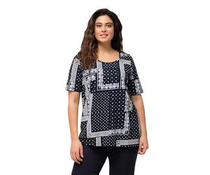 Ulla Popken Womenswear Plus Size Curvy Paisley A-Line Short Sleeve Tee Navy Blue 54+ 821220130-54+