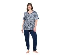 Ulla Popken Womenswear Plus Size Curvy Patchwork Paisley Two-Piece Pajama Set Midnight Blue 46+ 843265139-46+