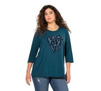 Ulla Popken Womenswear Plus Size Curvy Peace Love Life 3/4 Sleeve Graphic Tee Dark Teal 46+ 831074747-46+