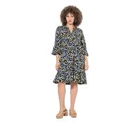 Ulla Popken Womenswear Plus Size Curvy Printed Flounce Panel 3/4 Sleeve Dress Sun Yellow 50+ 838224607-50+