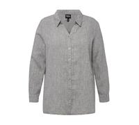 Ulla Popken Womenswear Plus Size Curvy Roll-Tab Sleeve Button Front Linen Blouse 794882