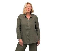 Ulla Popken Womenswear Plus Size Curvy Roll-Tab Sleeve Button Front Linen Blouse 794882