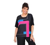 Ulla Popken Womenswear Plus Size Curvy Satin Panel Abstract Print Short Sleeve Scoop Neck Tee Black 54+ 838596100-54+