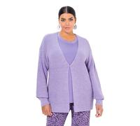 Ulla Popken Women's Strickjacke, Pailletten, Oversized, Rippstrick, V-Ausschnitt Cardigan Sweater, Lavender, 24-26'