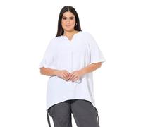 Ulla Popken Womenswear Plus Size Curvy Short Sleeve Split Neck Muslin Blouse Snow White 46+ 837919200-46+