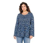 Ulla Popken Women's Bluse, Gesmokt, Rundhals, Ausgestellter Langarm Smock Blouse with Wide Sleeves, Navy, 24 UK/26 UK