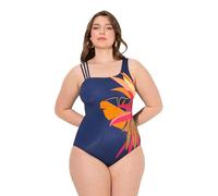 Ulla Popken Women's Badeanzug, Blätter, Softcups, Dreier-träger, Recycelt One Piece Swimsuit, Navy, 38