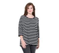 Ulla Popken Womenswear Plus Size Curvy Striped 3/4 Sleeve A-Line Tee Black 54+ 834195100-54+