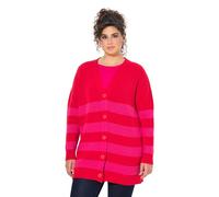 Ulla Popken Women's Strickjacke, Streifen, Boxy, V-Ausschnitt, Rollkanten Cardigan Sweater, Lychee, 24-26'